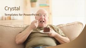  Presentation with weight loss - Audience pleasing presentation consisting of fat senior man eating cake backdrop and a cream colored foreground