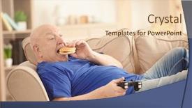  Presentation with fat - Audience pleasing PPT theme consisting of fat senior man playing videogame backdrop and a lemonade colored foreground