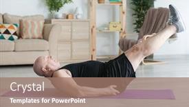  Presentation with weight loss - Audience pleasing theme consisting of fat senior man training at home weight loss concept backdrop and a coral colored foreground