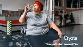  Presentation with fat - Colorful PPT theme enhanced with fat woman drinks water backdrop and a ocean colored foreground