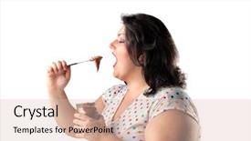  Presentation with fat - Colorful presentation theme enhanced with fat woman eating chocolate cream backdrop and a  colored foreground