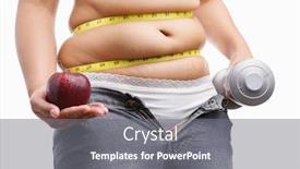  Presentation with obesity - Theme consisting of fat woman with unzip jeans holding apple and weight on each hand id a concept to fight against obesity background and a gray colored foreground