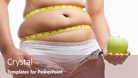  Presentation with fat - Presentation theme having fat woman with unzip jeans holding apple a concept to fight obesity by starting diet background and a coral colored foreground