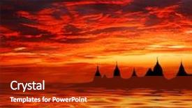  Presentation with oasis - Amazing slides having fata morgana of asian temples at sunset on the waterfront or oasis backdrop and a crimson colored foreground
