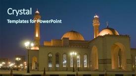  Presentation with bahrain - Audience pleasing PPT theme consisting of fateh grand mosque in bahrain backdrop and a ocean colored foreground