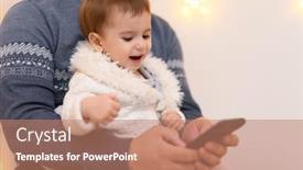  Presentation with play - Colorful presentation enhanced with father-and-baby-use-smartphone backdrop and a coral colored foreground