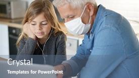  Presentation with home schooling - Slide deck with father-and-child-at-home background and a ocean colored foreground