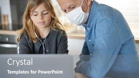  Presentation with home schooling - Cool new PPT theme with father-and-child-at-home backdrop and a gray colored foreground