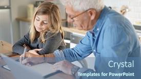  Presentation with father - PPT theme enhanced with father-and-child-at-home background and a ocean colored foreground