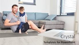  Presentation with chat - Audience pleasing theme consisting of father-and-child-in-living backdrop and a soft green colored foreground