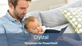  Presentation with child girl reading a book - Colorful slide set enhanced with father and child reading book backdrop and a ocean colored foreground