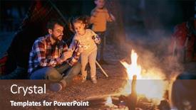  Presentation with campfire - Audience pleasing PPT layouts consisting of father-and-children-having backdrop and a tawny brown colored foreground