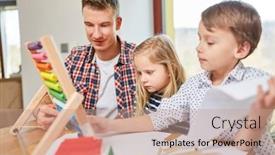  Presentation with children - Slides with father-and-children-plan background and a coral colored foreground