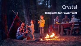  Presentation with campfire - Audience pleasing theme consisting of father-and-children-playing-around backdrop and a navy blue colored foreground
