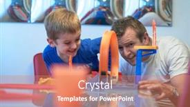  Presentation with children playing - Amazing presentation design having father-and-children-playing-car backdrop and a coral colored foreground