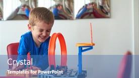  Presentation with children playing - Audience pleasing presentation theme consisting of father-and-children-playing-car backdrop and a teal colored foreground