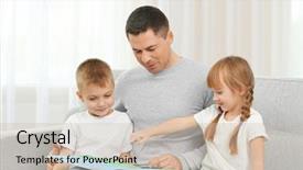  Presentation with children reading - Colorful slide set enhanced with father and children reading book backdrop and a  colored foreground