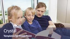  Presentation with children reading - Audience pleasing presentation design consisting of father and children reading storybook backdrop and a  colored foreground