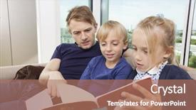  Presentation with storybook - PPT theme consisting of father and children reading storybook background and a  colored foreground