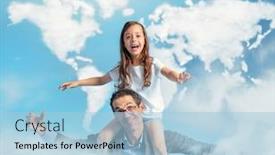  Presentation with old nautical vintage world map - Slides consisting of father-and-daughter-against-world background and a light blue colored foreground