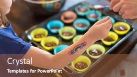  Presentation with muffins - Colorful presentation design enhanced with father and daughter baking muffins backdrop and a red colored foreground