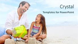  Presentation with healthy building - Amazing PPT theme having father and daughter building sand backdrop and a sky blue colored foreground