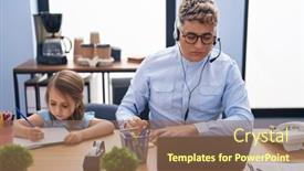  Presentation with call center - Presentation with father-and-daughter-call-center background and a  colored foreground