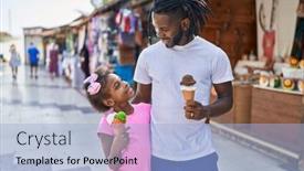  Presentation with walking together - PPT theme consisting of father-and-daughter-eating-ice background and a light blue colored foreground