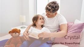  Presentation with teddy bear - PPT theme with father-and-daughter-father background and a lemonade colored foreground