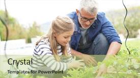  Presentation with home gardening - Beautiful slide set featuring father and daughter gardening together backdrop and a mint green colored foreground