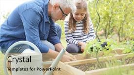  Presentation with home gardening - Colorful presentation theme enhanced with father and daughter gardening together backdrop and a coral colored foreground