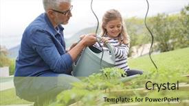  Presentation with home gardening - Cool new presentation theme with father and daughter gardening together backdrop and a yellow colored foreground