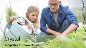  Presentation with home gardening - Presentation theme with father and daughter gardening together background and a mint green colored foreground