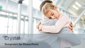  Presentation with goodbye - Colorful PPT theme enhanced with father-and-daughter-hug-each backdrop and a light gray colored foreground