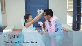  Presentation with fairy - Slides enhanced with father and daughter in fairy costume at home background and a light blue colored foreground