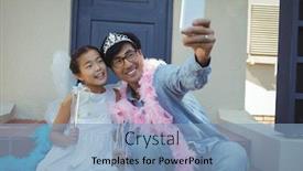  Presentation with fairy - PPT layouts with father and daughter in fairy costume taking a selfie at home background and a light blue colored foreground