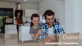  Presentation with family talking - PPT theme enhanced with father-and-daughter-in-modern background and a gray colored foreground