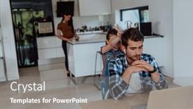  Presentation with family talking - Theme with father-and-daughter-in-modern background and a gray colored foreground