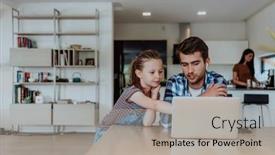  Presentation with family talking - Presentation design consisting of father-and-daughter-in-modern background and a light gray colored foreground