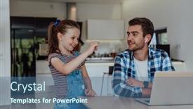  Presentation with family talking - Slide set consisting of father-and-daughter-in-modern background and a ocean colored foreground