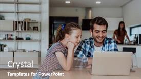  Presentation with family talking - PPT theme with father-and-daughter-in-modern background and a coral colored foreground