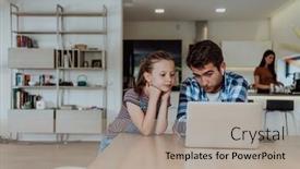  Presentation with family talking - PPT theme having father-and-daughter-in-modern background and a mint green colored foreground