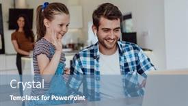  Presentation with family talking - PPT theme enhanced with father-and-daughter-in-modern background and a teal colored foreground