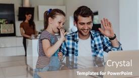  Presentation with family talking - Presentation theme with father-and-daughter-in-modern background and a gray colored foreground