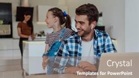  Presentation with family talking - Theme consisting of father-and-daughter-in-modern background and a gray colored foreground