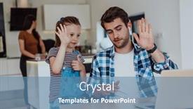  Presentation with family talking - Slide set consisting of father-and-daughter-in-modern background and a teal colored foreground