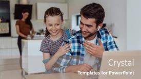  Presentation with family talking - Slides having father-and-daughter-in-modern background and a coral colored foreground