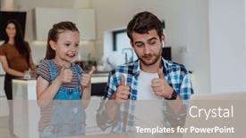  Presentation with family talking - Presentation enhanced with father-and-daughter-in-modern background and a gray colored foreground
