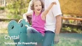  Presentation with rider - Slides with funny portrait smiling horse - father and daughter on playground background and a teal colored foreground