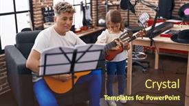  Presentation with ukulele - Slide set having father-and-daughter-playing-classical background and a tawny brown colored foreground